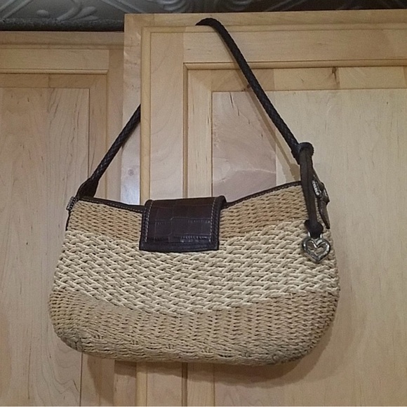 Brighton Tan and Brown soft straw Shoulder Bag with the Classic Heart Charm - Picture 2 of 5